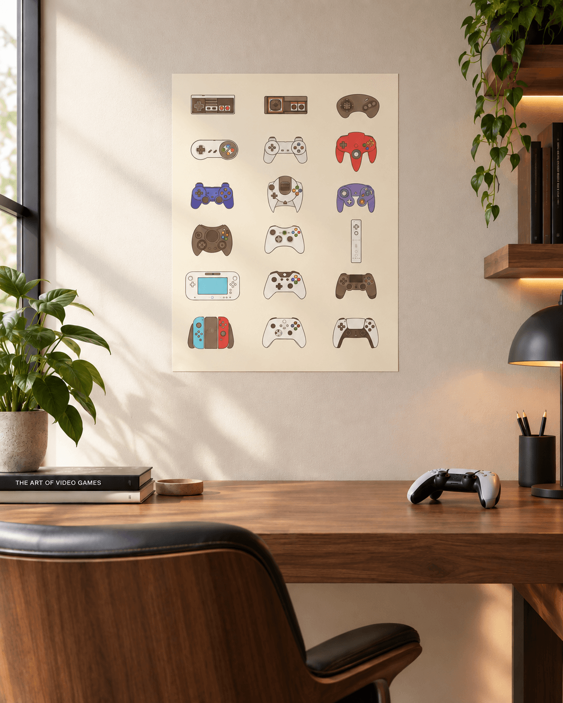 Video Game Controller Evolution wall art print, Beige colorway